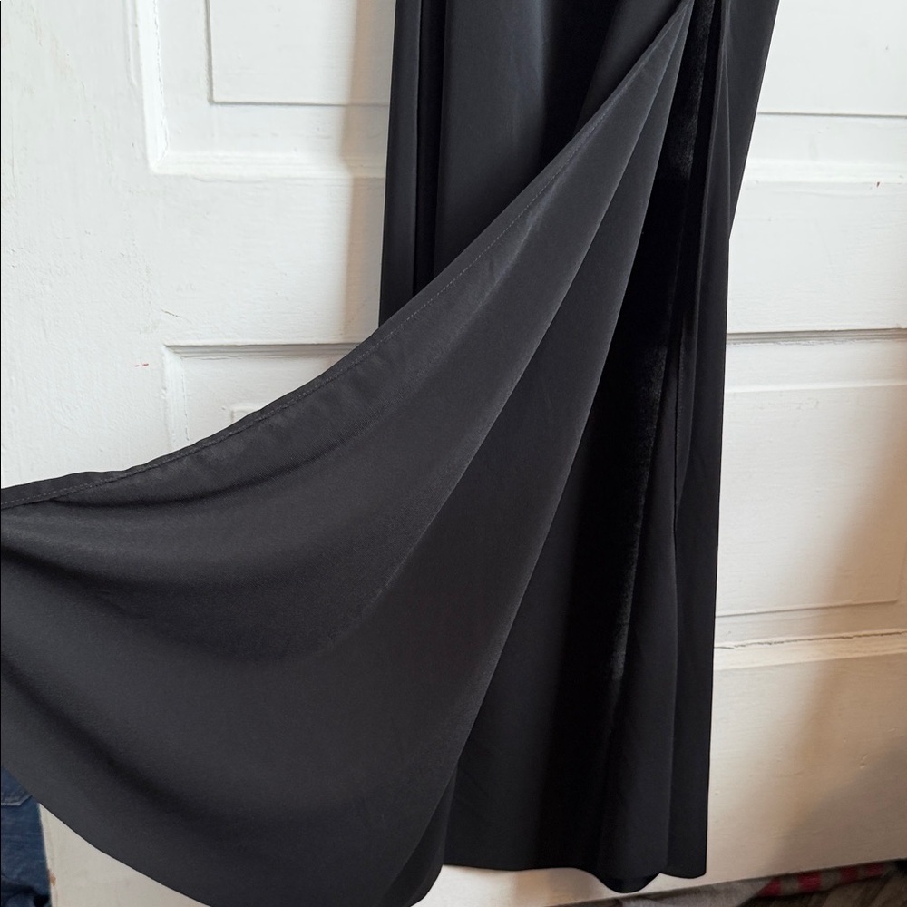 Zara Black Fitted Wrap Midi Dress Gold Neck Detail Criss-cross Back Slit NWT S - Picture 13 of 16
